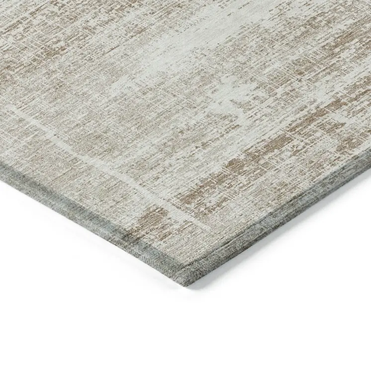 3' X 5' Beige Taupe And Ivory Abstract Washable Indoor Outdoor Area Rug
