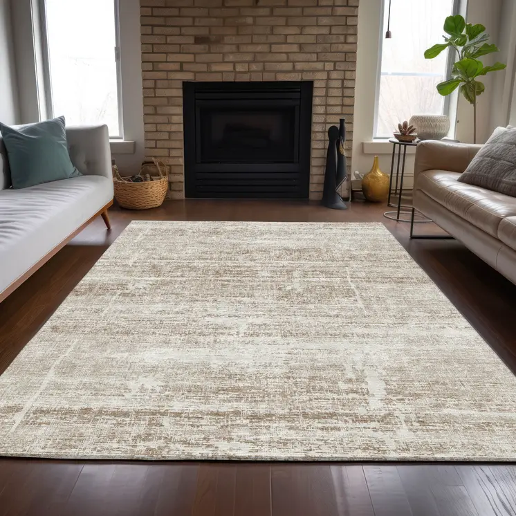 3' X 5' Beige Taupe And Ivory Abstract Washable Indoor Outdoor Area Rug