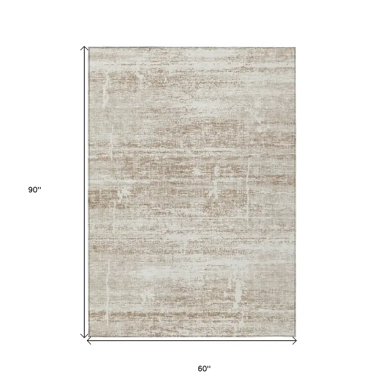 5' X 8' Beige Taupe And Ivory Abstract Washable Indoor Outdoor Area Rug