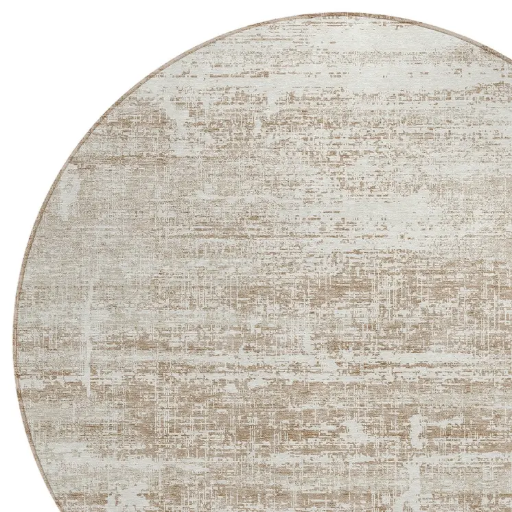 8' Beige Taupe And Ivory Round Abstract Washable Indoor Outdoor Area Rug