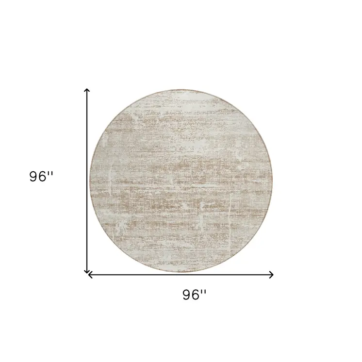 8' Beige Taupe And Ivory Round Abstract Washable Indoor Outdoor Area Rug
