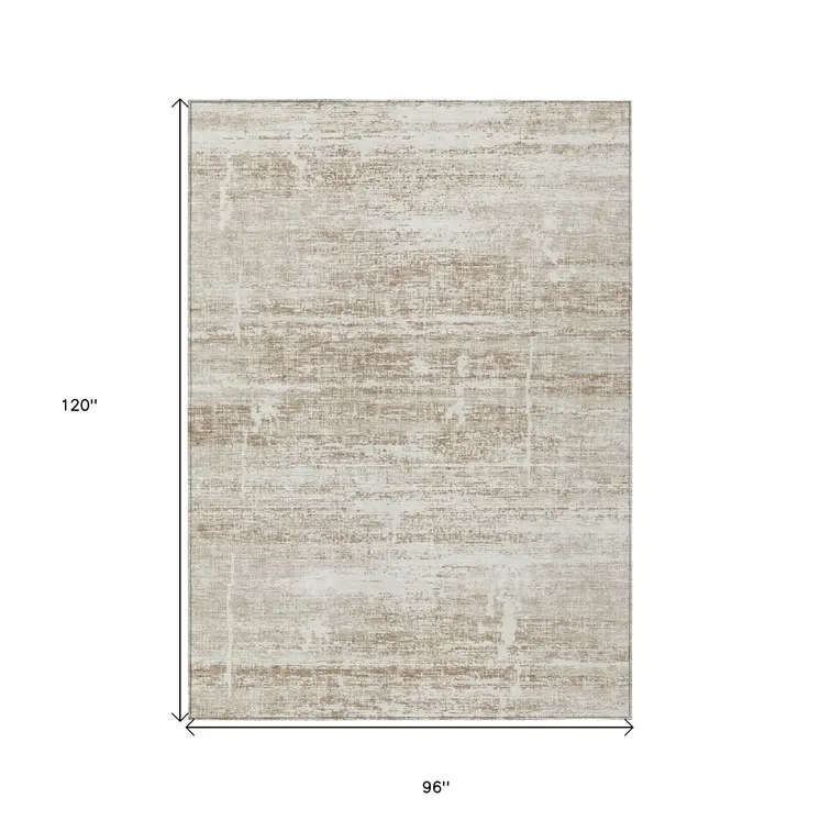8' X 10' Beige Taupe And Ivory Abstract Washable Indoor Outdoor Area Rug