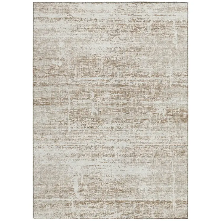 9' X 12' Beige Taupe And Ivory Abstract Washable Indoor Outdoor Area Rug