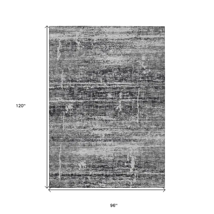 8' X 10' Black Gray And Charcoal Abstract Washable Indoor Outdoor Area Rug