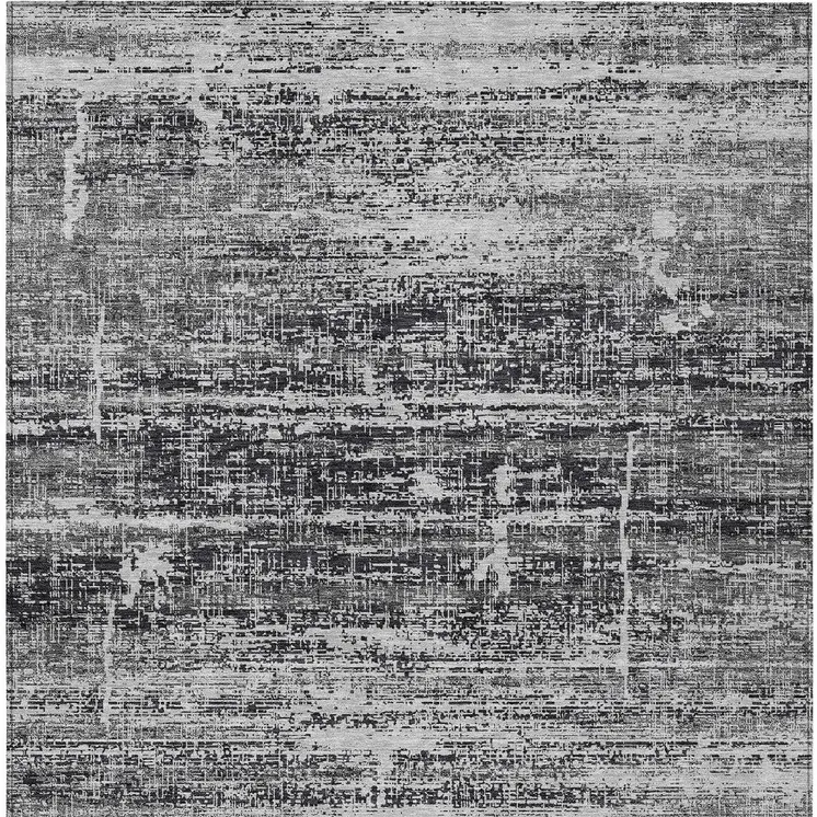 9' X 12' Black Gray And Charcoal Abstract Washable Indoor Outdoor Area Rug