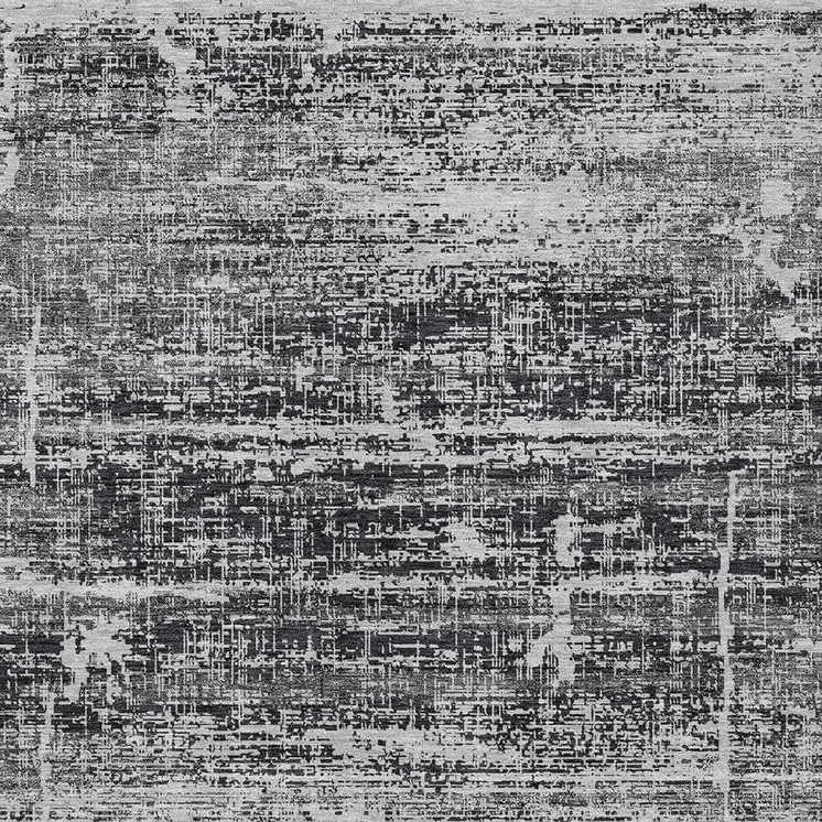 9' X 12' Black Gray And Charcoal Abstract Washable Indoor Outdoor Area Rug