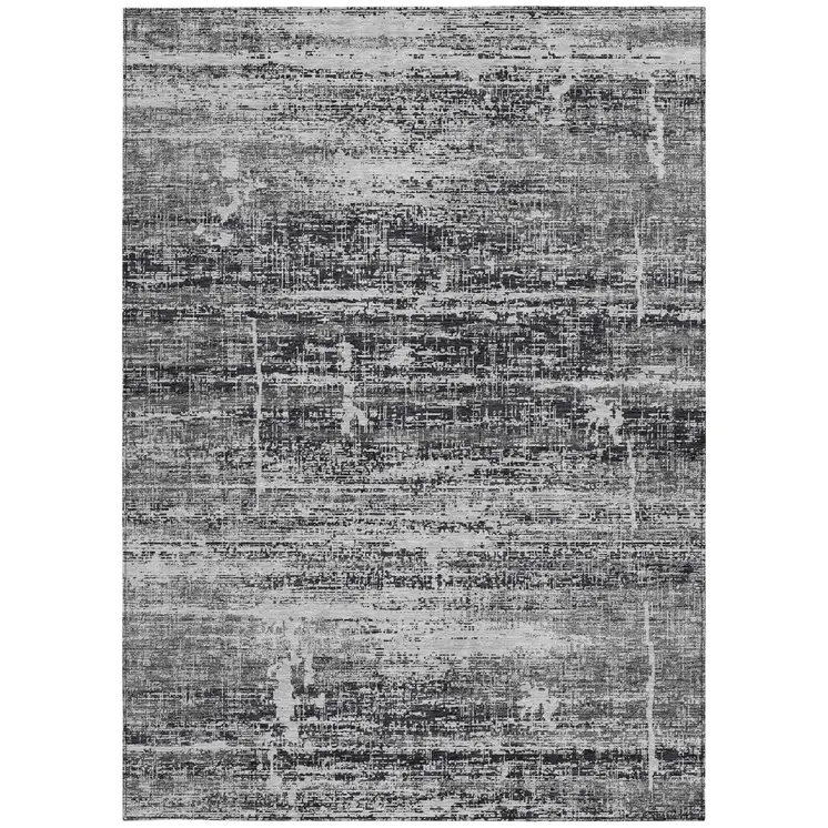 10' X 14' Black Gray And Charcoal Abstract Washable Indoor Outdoor Area Rug