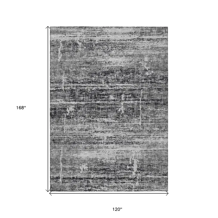 10' X 14' Black Gray And Charcoal Abstract Washable Indoor Outdoor Area Rug