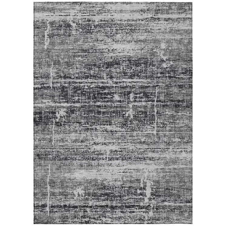 10' X 14' Black Gray And Charcoal Abstract Washable Indoor Outdoor Area Rug