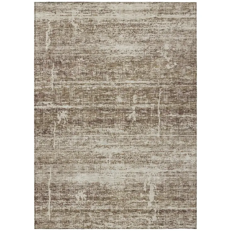 3' X 5' Brown Beige And Taupe Abstract Washable Indoor Outdoor Area Rug