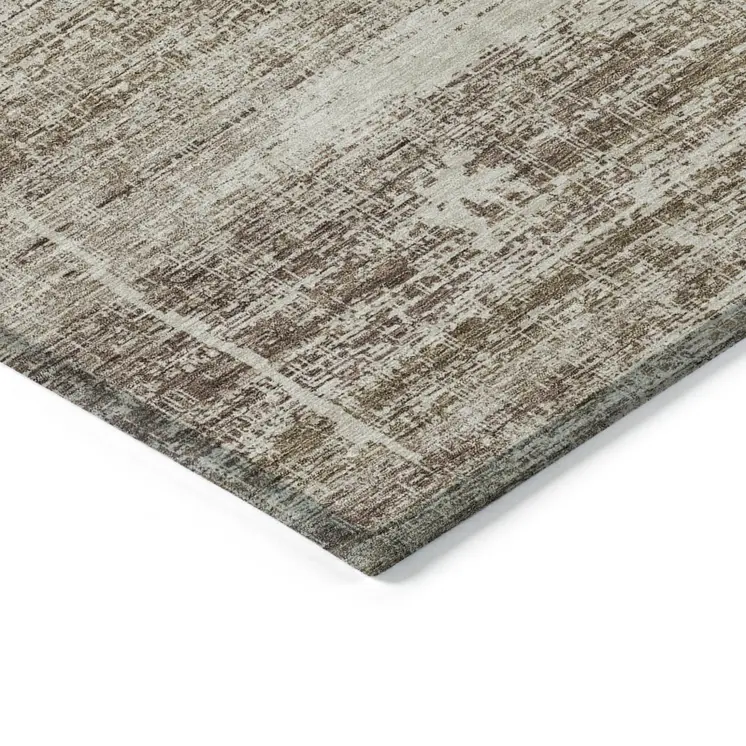 3' X 5' Brown Beige And Taupe Abstract Washable Indoor Outdoor Area Rug