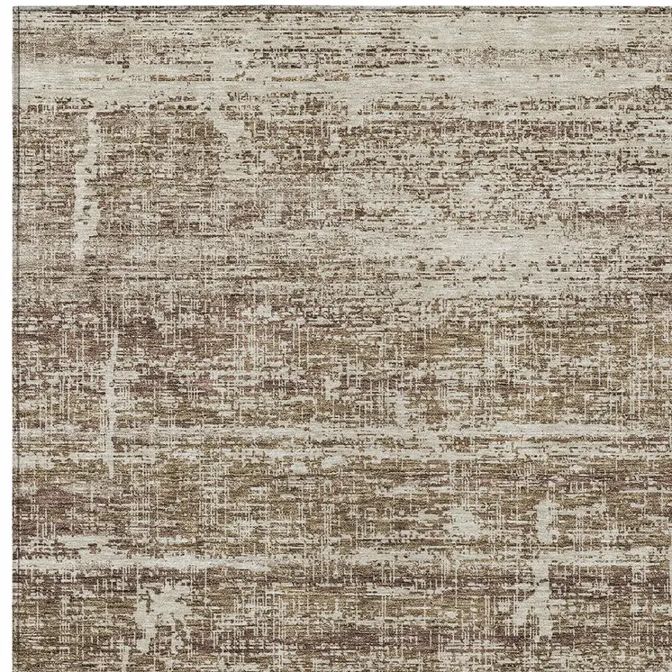 3' X 5' Brown Beige And Taupe Abstract Washable Indoor Outdoor Area Rug