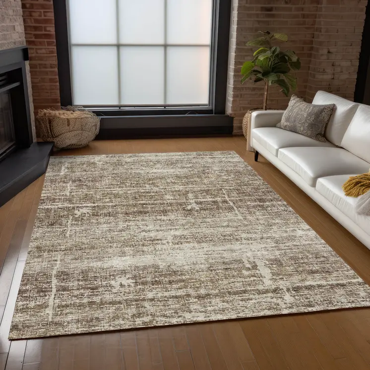 3' X 5' Brown Beige And Taupe Abstract Washable Indoor Outdoor Area Rug