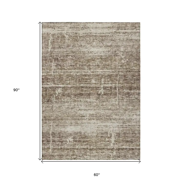 5' X 8' Brown Beige And Taupe Abstract Washable Indoor Outdoor Area Rug