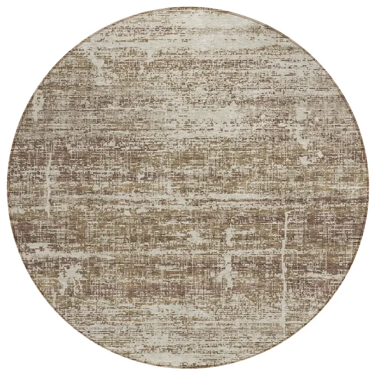 8' Brown Beige And Taupe Round Abstract Washable Indoor Outdoor Area Rug
