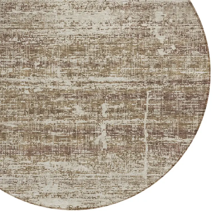 8' Brown Beige And Taupe Round Abstract Washable Indoor Outdoor Area Rug
