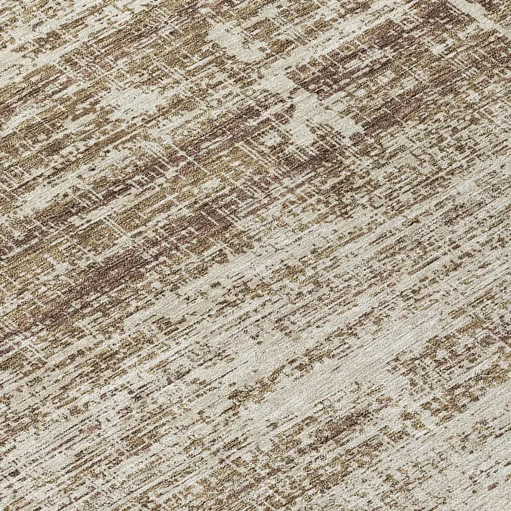 8' Brown Beige And Taupe Round Abstract Washable Indoor Outdoor Area Rug
