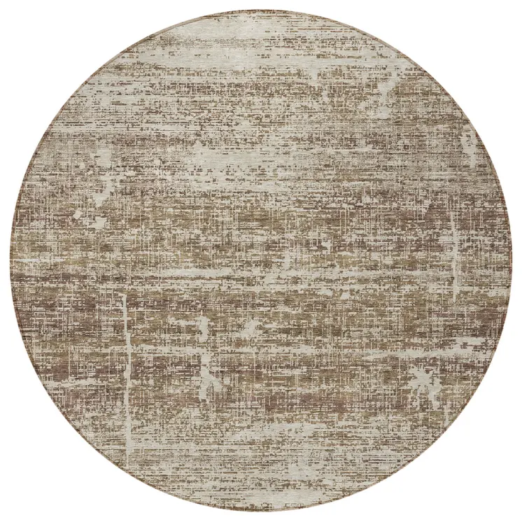 8' Brown Beige And Taupe Round Abstract Washable Indoor Outdoor Area Rug