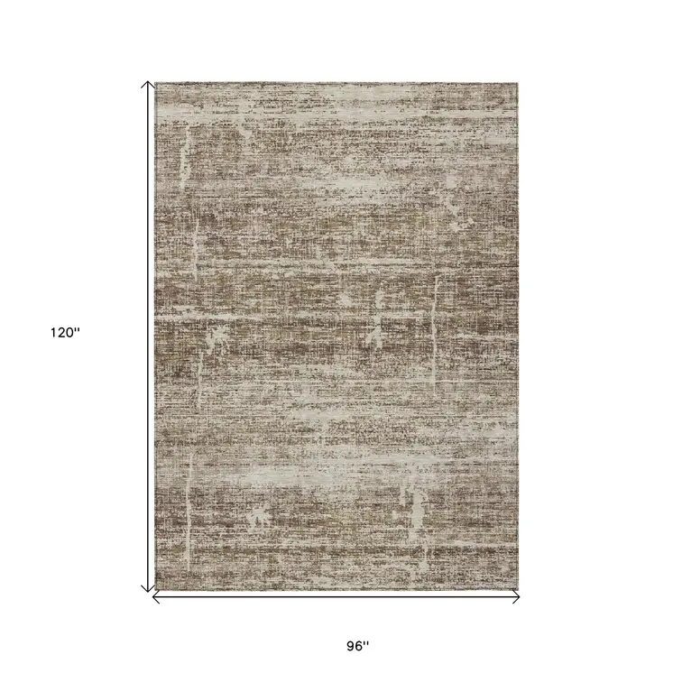 8' X 10' Brown Beige And Taupe Abstract Washable Indoor Outdoor Area Rug