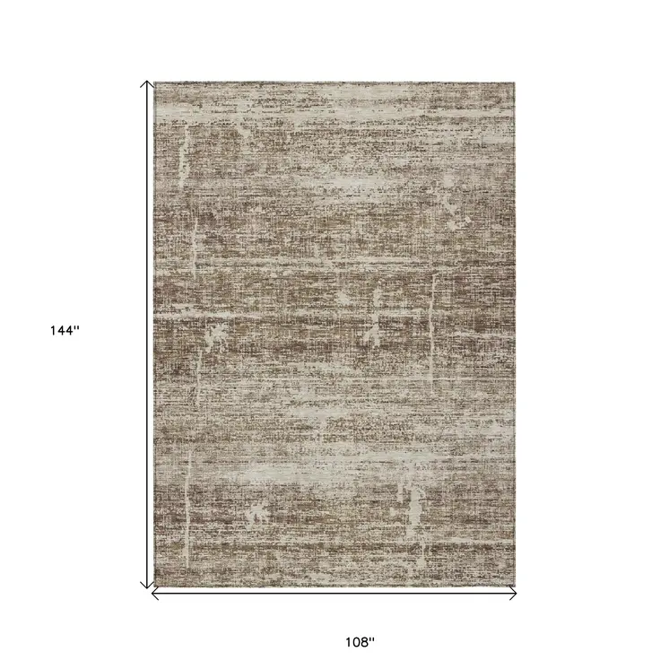 9' X 12' Brown Beige And Taupe Abstract Washable Indoor Outdoor Area Rug