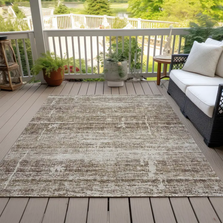 9' X 12' Brown Beige And Taupe Abstract Washable Indoor Outdoor Area Rug