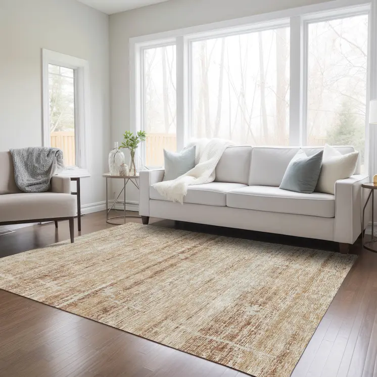 3' X 5' Copper Beige And Taupe Abstract Washable Indoor Outdoor Area Rug