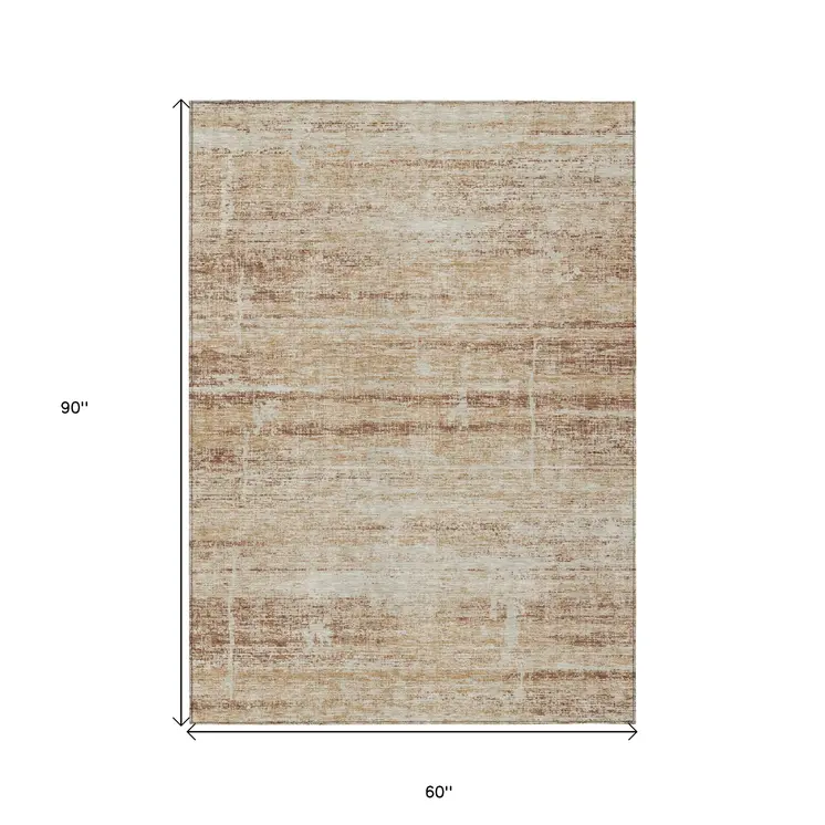 5' X 8' Copper Beige And Taupe Abstract Washable Indoor Outdoor Area Rug