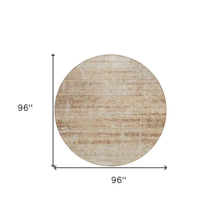 8' Copper Beige And Taupe Round Abstract Washable Indoor Outdoor Area Rug