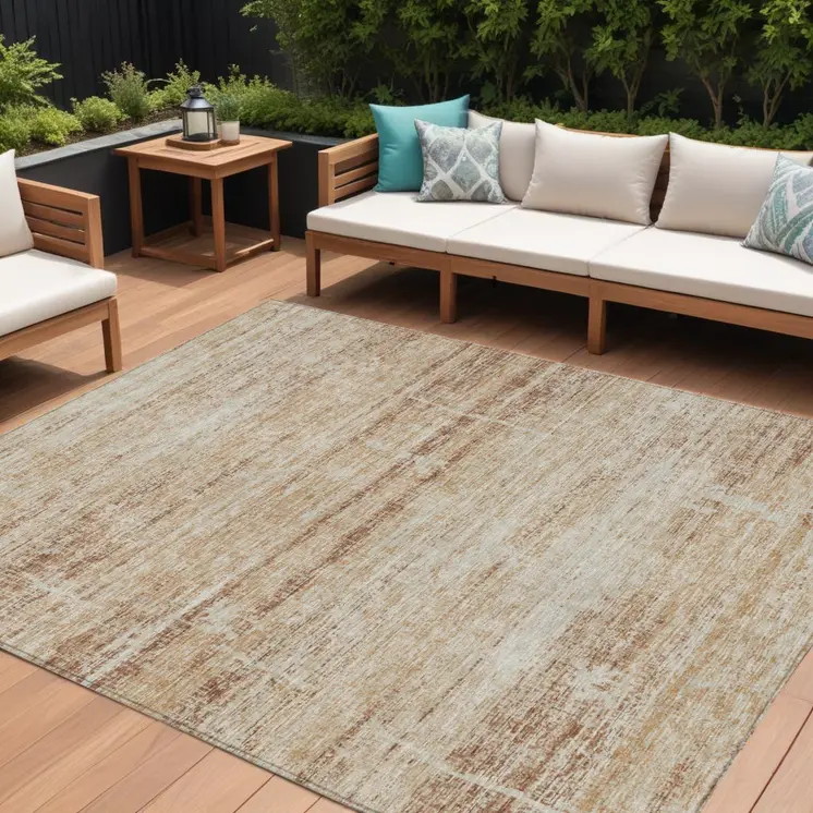 8' X 10' Copper Beige And Taupe Abstract Washable Indoor Outdoor Area Rug