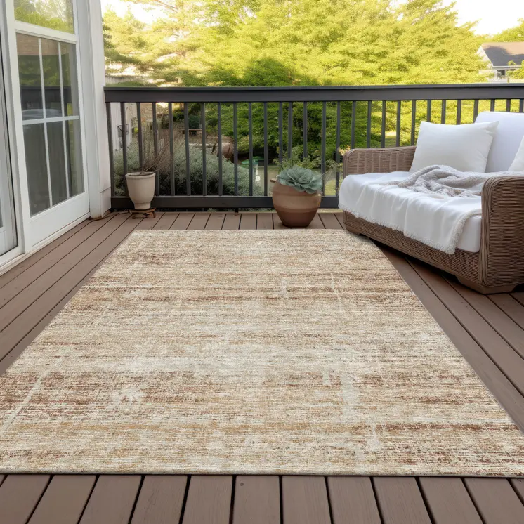 8' X 10' Copper Beige And Taupe Abstract Washable Indoor Outdoor Area Rug