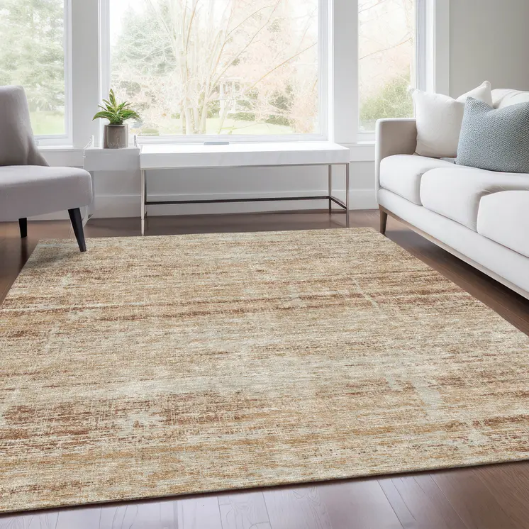 8' X 10' Copper Beige And Taupe Abstract Washable Indoor Outdoor Area Rug