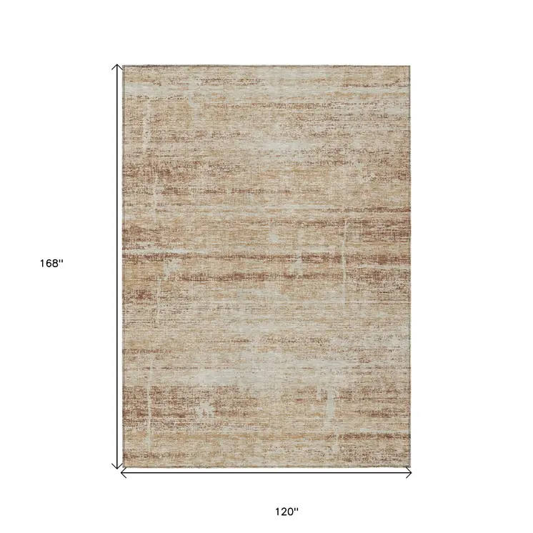 10' X 14' Copper Beige And Taupe Abstract Washable Indoor Outdoor Area Rug