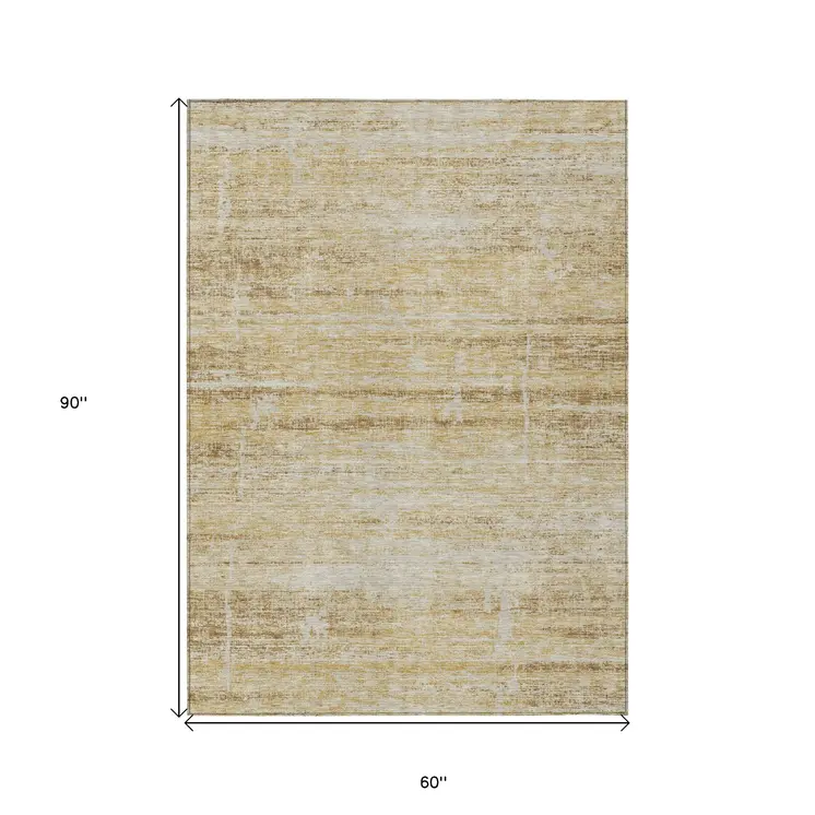 5' X 8' Gold Beige And Wheat Abstract Washable Indoor Outdoor Area Rug