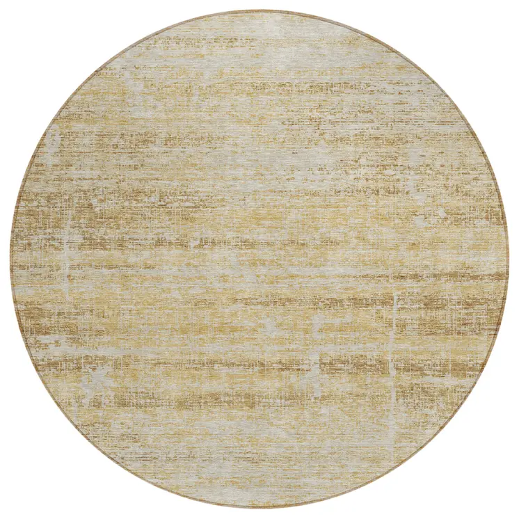 8' Gold Beige And Wheat Round Abstract Washable Indoor Outdoor Area Rug