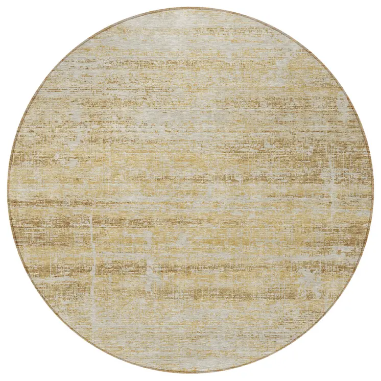 8' Gold Beige And Wheat Round Abstract Washable Indoor Outdoor Area Rug
