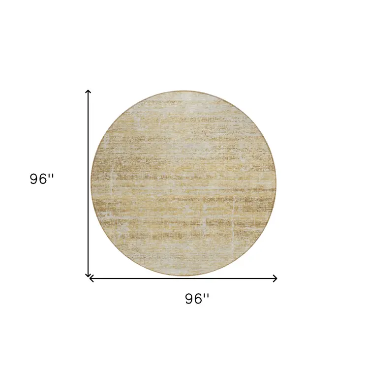 8' Gold Beige And Wheat Round Abstract Washable Indoor Outdoor Area Rug
