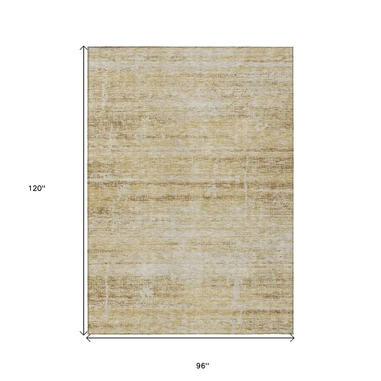 8' X 10' Gold Beige And Wheat Abstract Washable Indoor Outdoor Area Rug