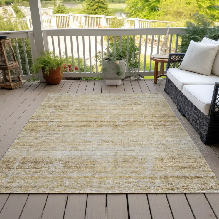 9' X 12' Gold Beige And Wheat Abstract Washable Indoor Outdoor Area Rug