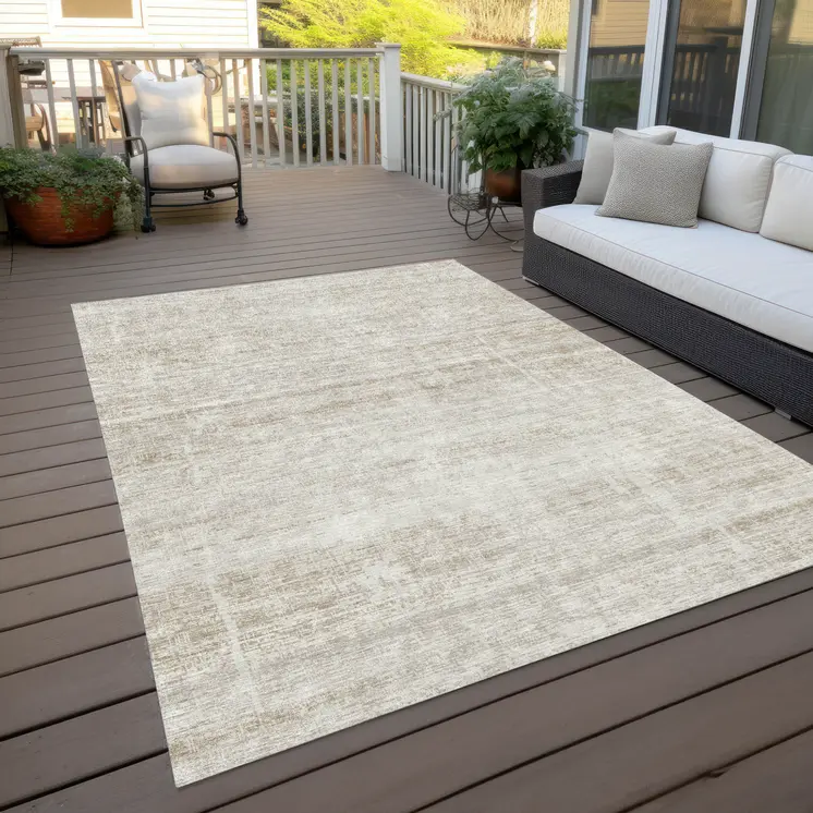 3' X 5' Ivory Beige And Tan Abstract Washable Indoor Outdoor Area Rug