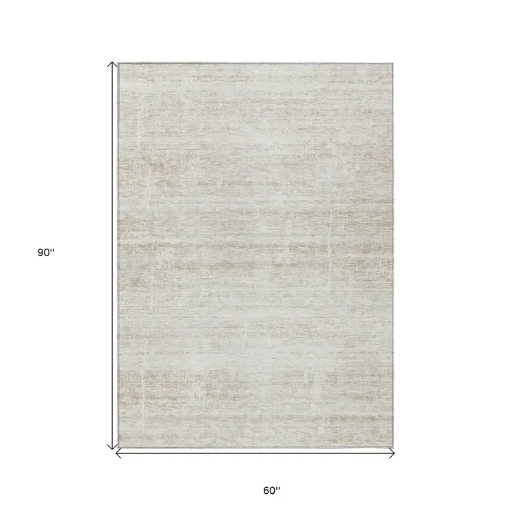 5' X 8' Ivory Beige And Tan Abstract Washable Indoor Outdoor Area Rug