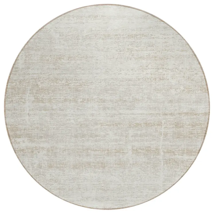 8' Ivory Beige And Tan Round Abstract Washable Indoor Outdoor Area Rug