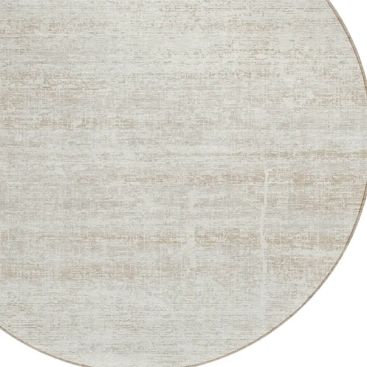 8' Ivory Beige And Tan Round Abstract Washable Indoor Outdoor Area Rug