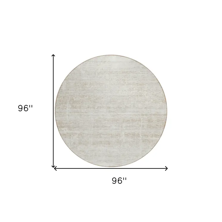 8' Ivory Beige And Tan Round Abstract Washable Indoor Outdoor Area Rug