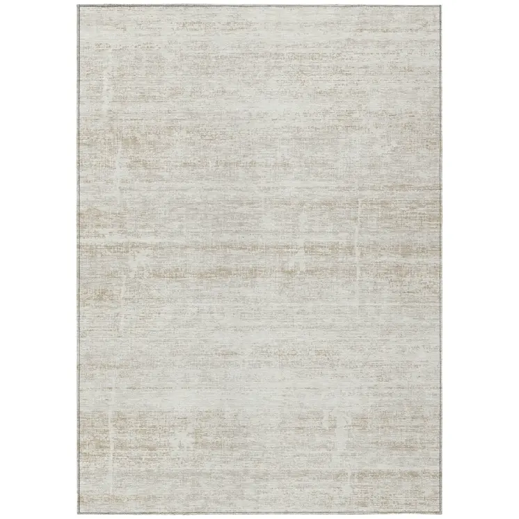 9' X 12' Ivory Beige And Tan Abstract Washable Indoor Outdoor Area Rug