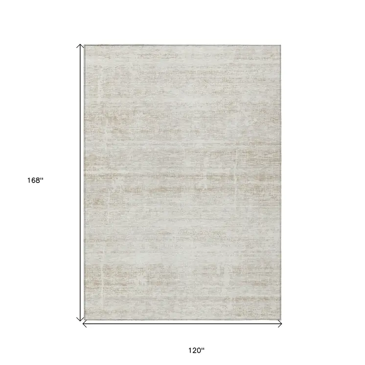 10' X 14' Ivory Beige And Tan Abstract Washable Indoor Outdoor Area Rug