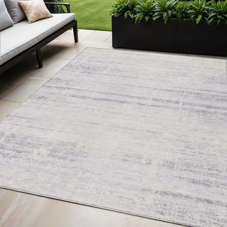 5' X 8' Lavender Purple And Ivory Abstract Washable Indoor Outdoor Area Rug