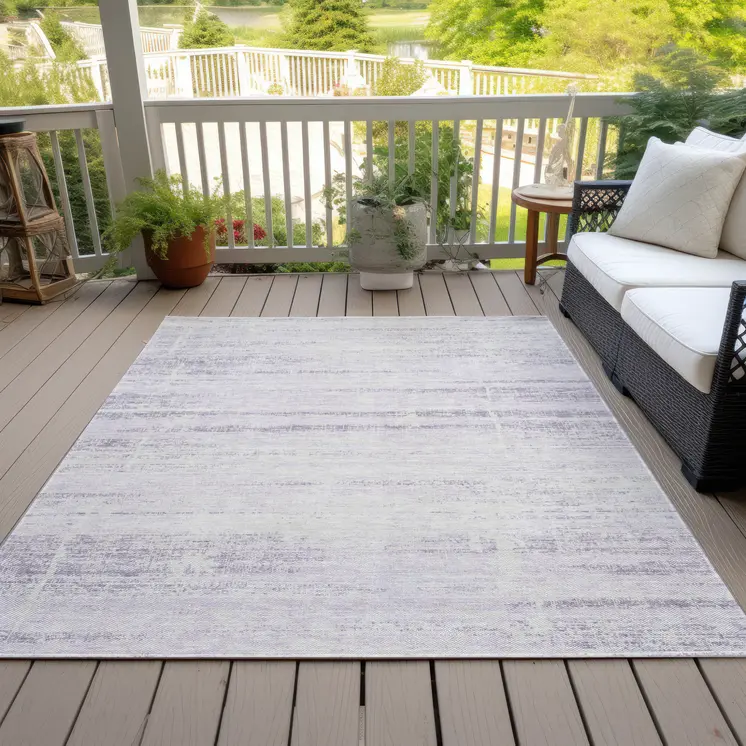 5' X 8' Lavender Purple And Ivory Abstract Washable Indoor Outdoor Area Rug