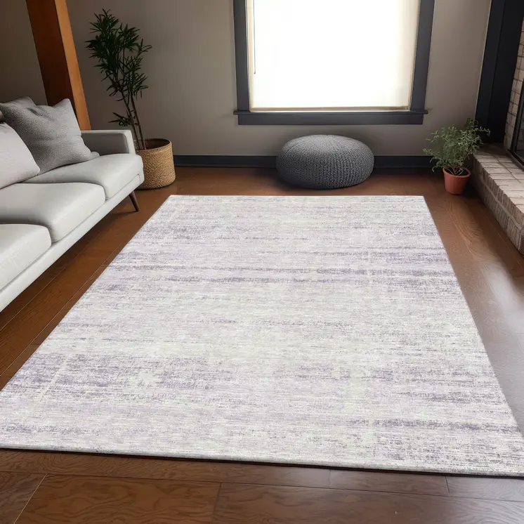 5' X 8' Lavender Purple And Ivory Abstract Washable Indoor Outdoor Area Rug