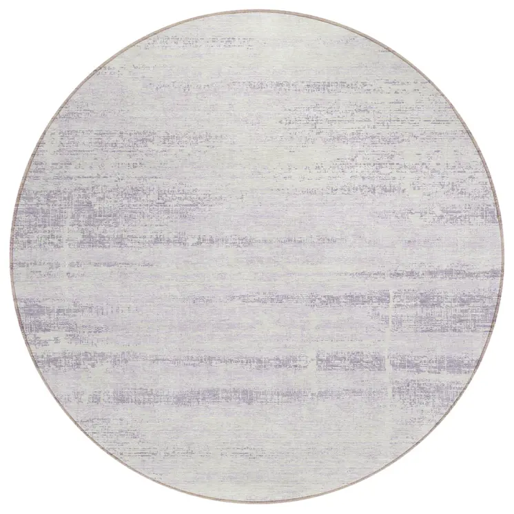8' Lavender Purple And Ivory Round Abstract Washable Indoor Outdoor Area Rug