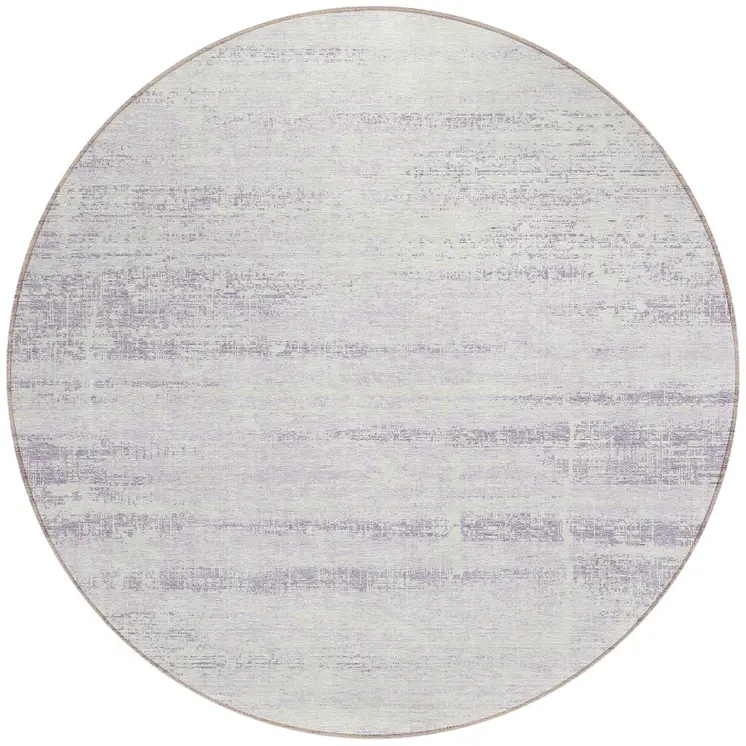 8' Lavender Purple And Ivory Round Abstract Washable Indoor Outdoor Area Rug